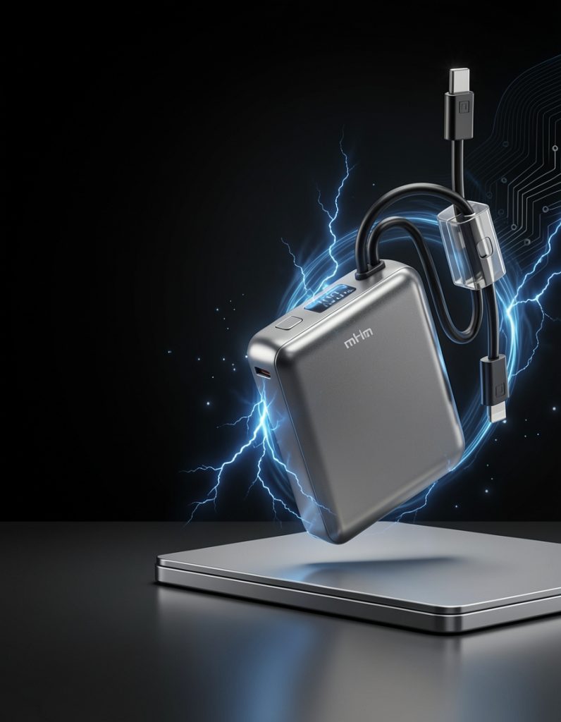 20000mAh Fast Charging Power Bank with Built-in USB-C & iPhone Cables